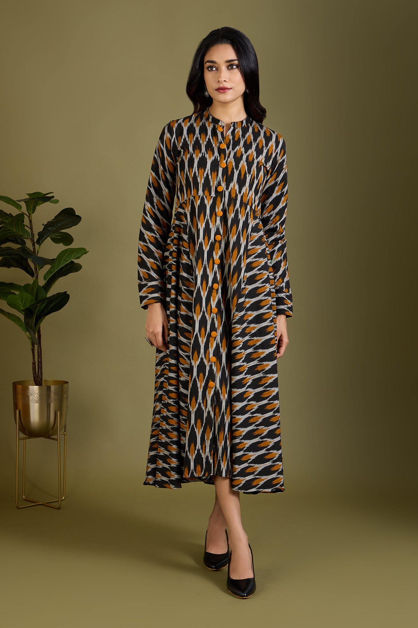 Gilded Nightfall Specks Flared Panel Midi Dress