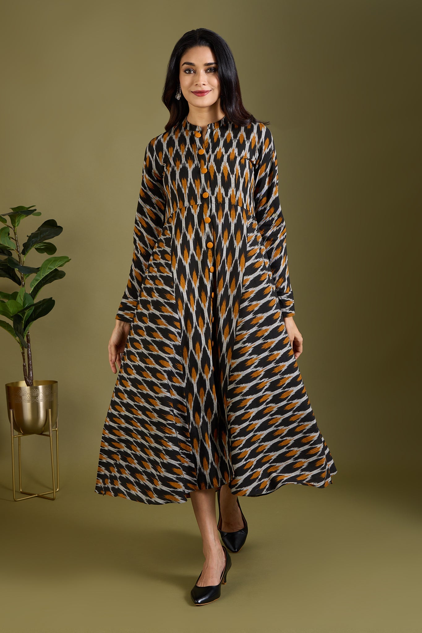 Gilded Nightfall Specks Flared Panel Midi Dress