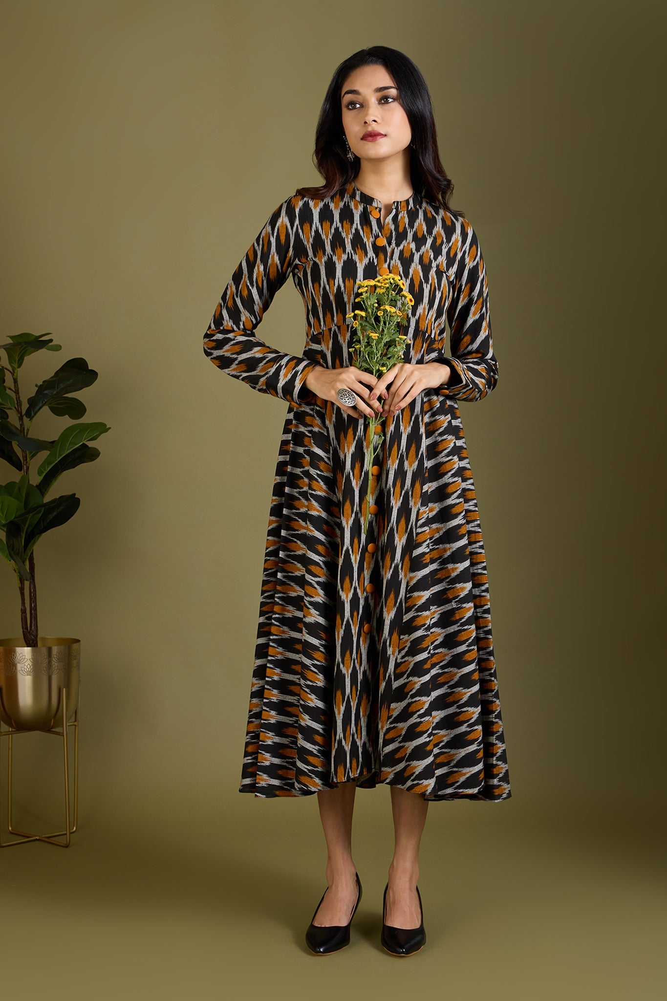 Gilded Nightfall Specks Flared Panel Midi Dress