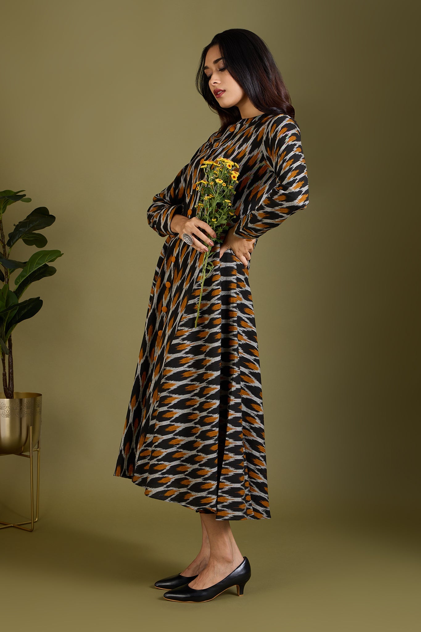 Gilded Nightfall Specks Flared Panel Midi Dress