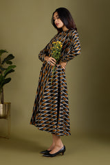 Gilded Nightfall Specks Flared Panel Midi Dress