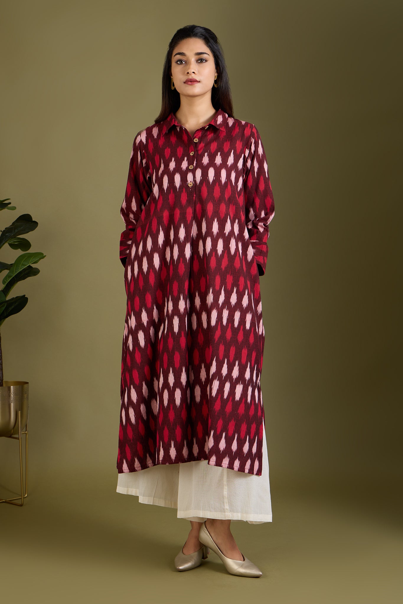 Garnet Mist Long Shirt Dress With Slit