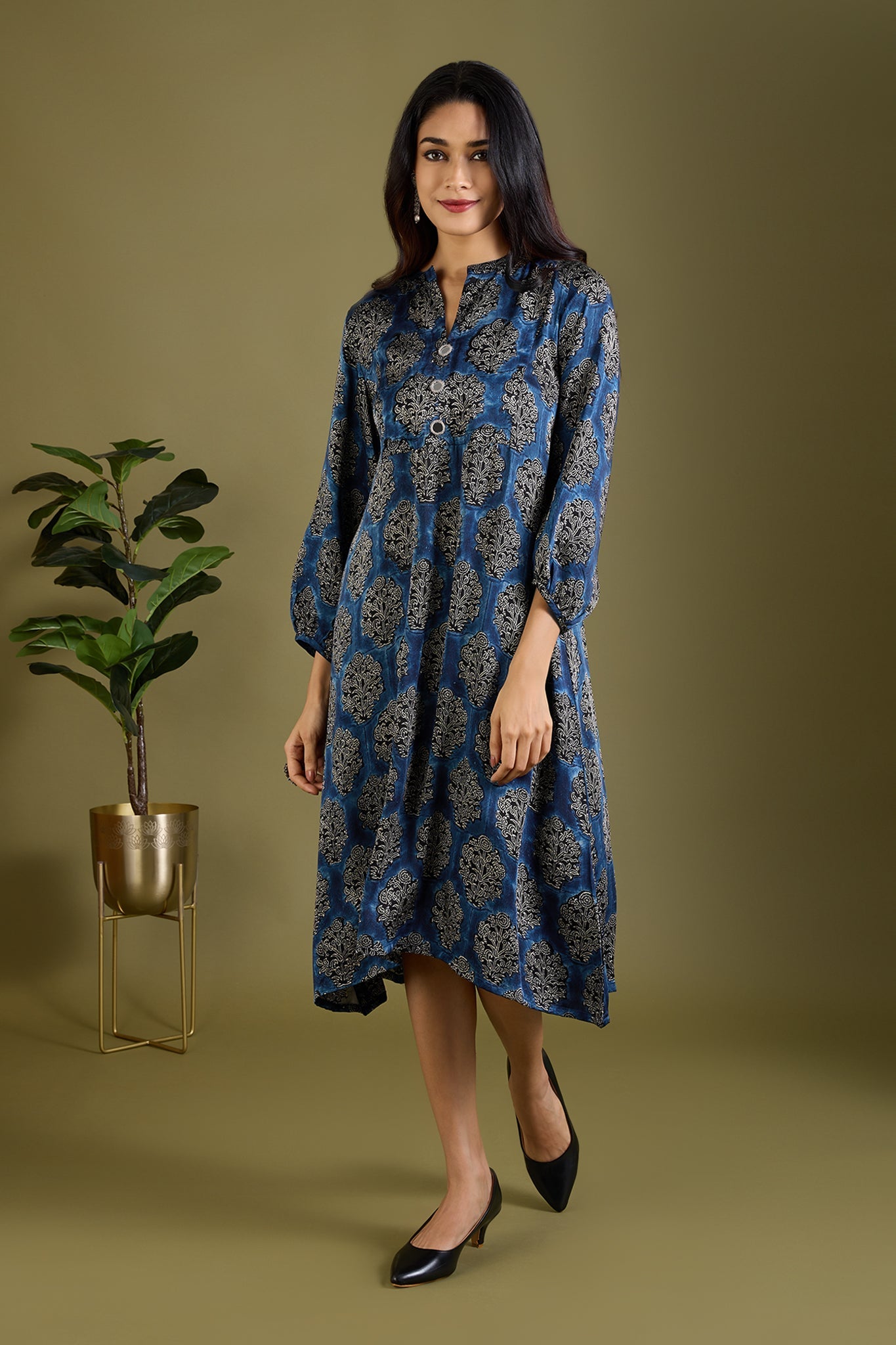 Luxe Copper Dawn & Indigo Modal Silk Dress