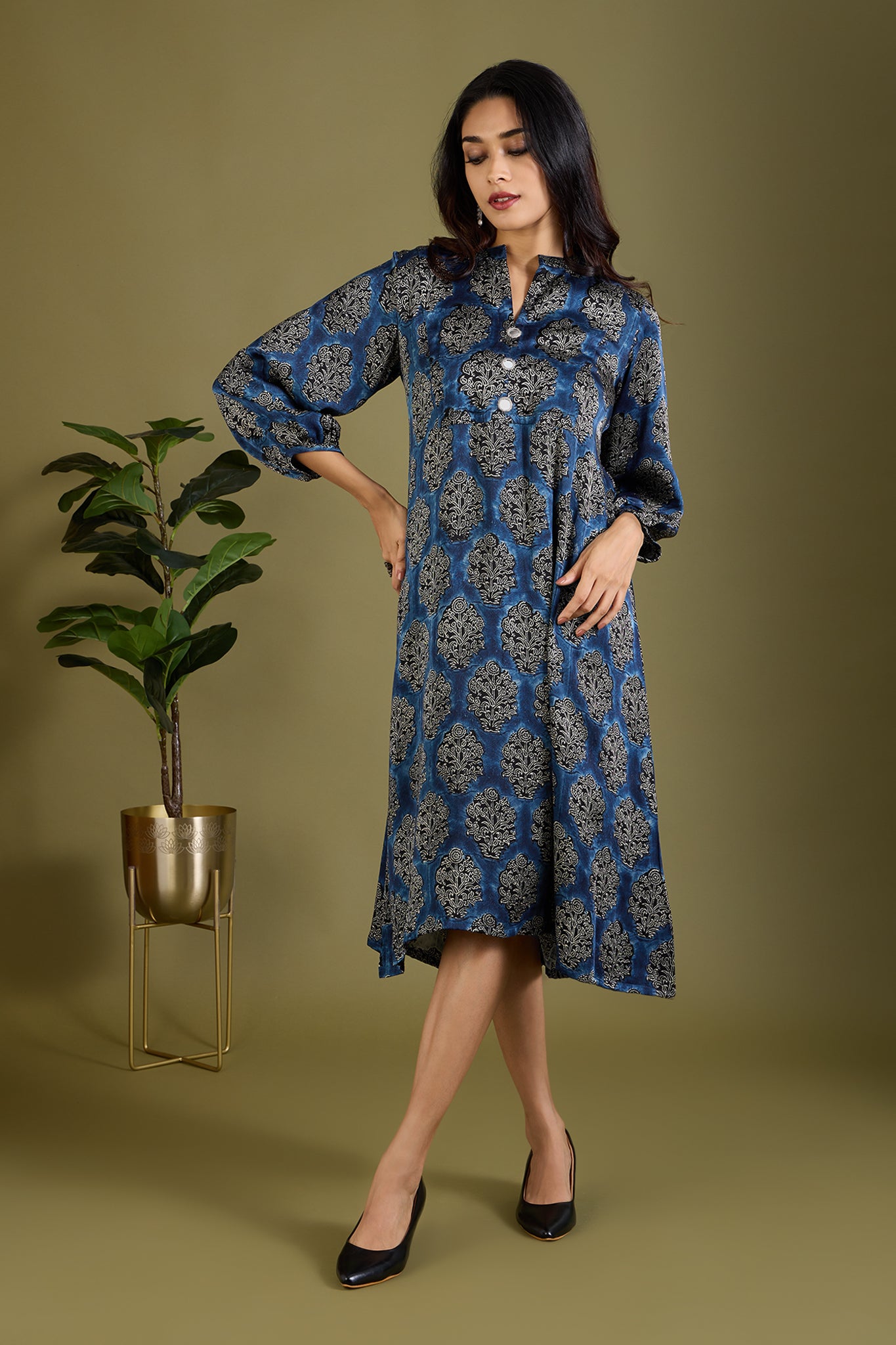 Luxe Copper Dawn & Indigo Modal Silk Dress