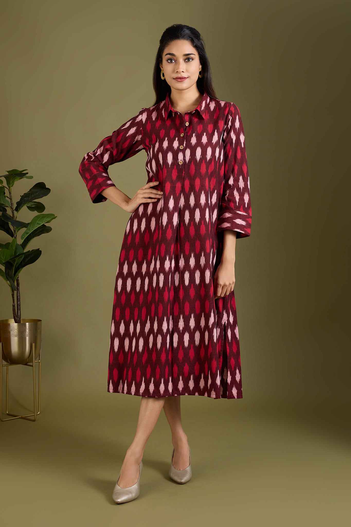 Garnet Mist Long Shirt Dress With Slit