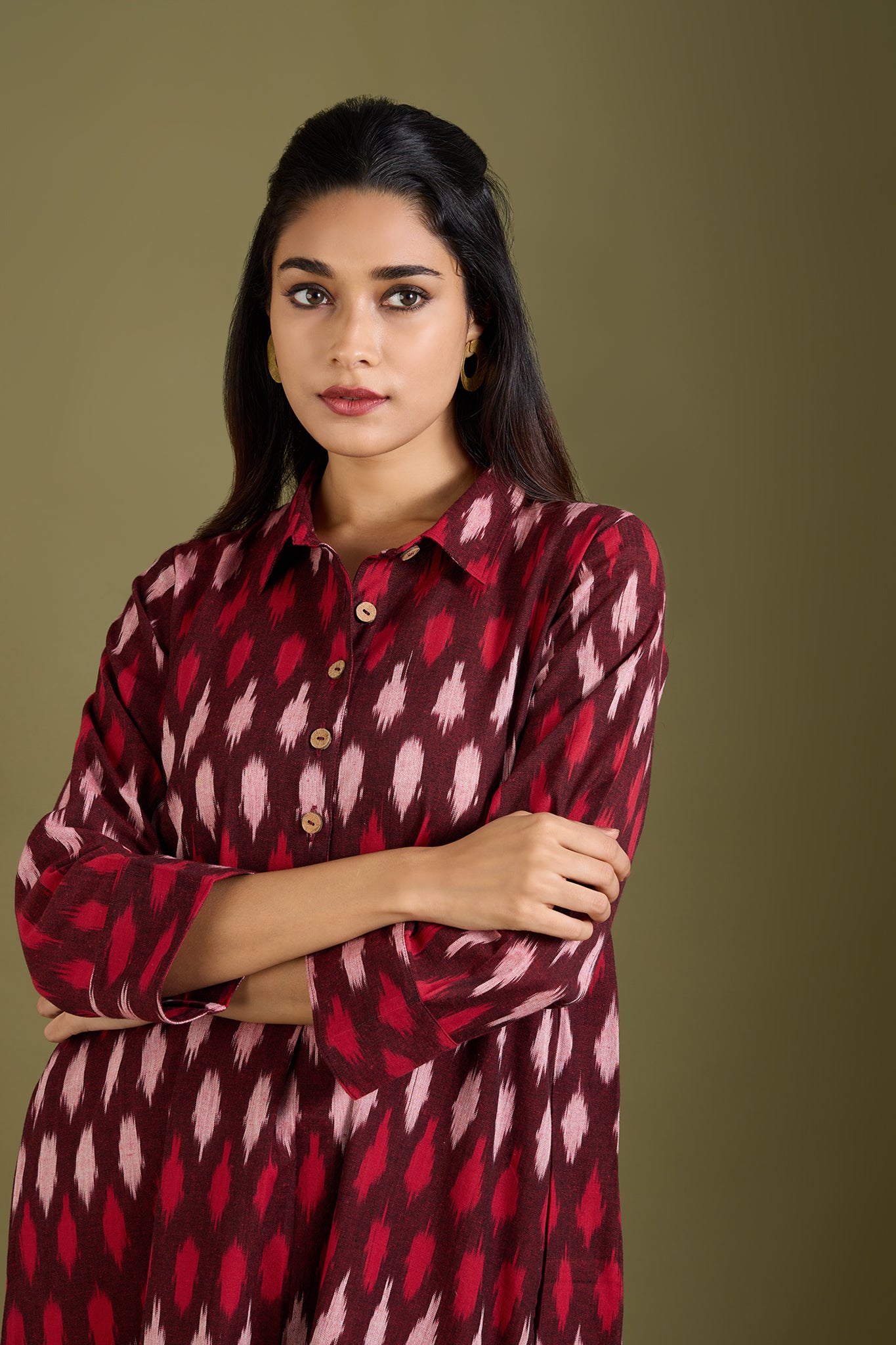 Garnet Mist Long Shirt Dress With Slit