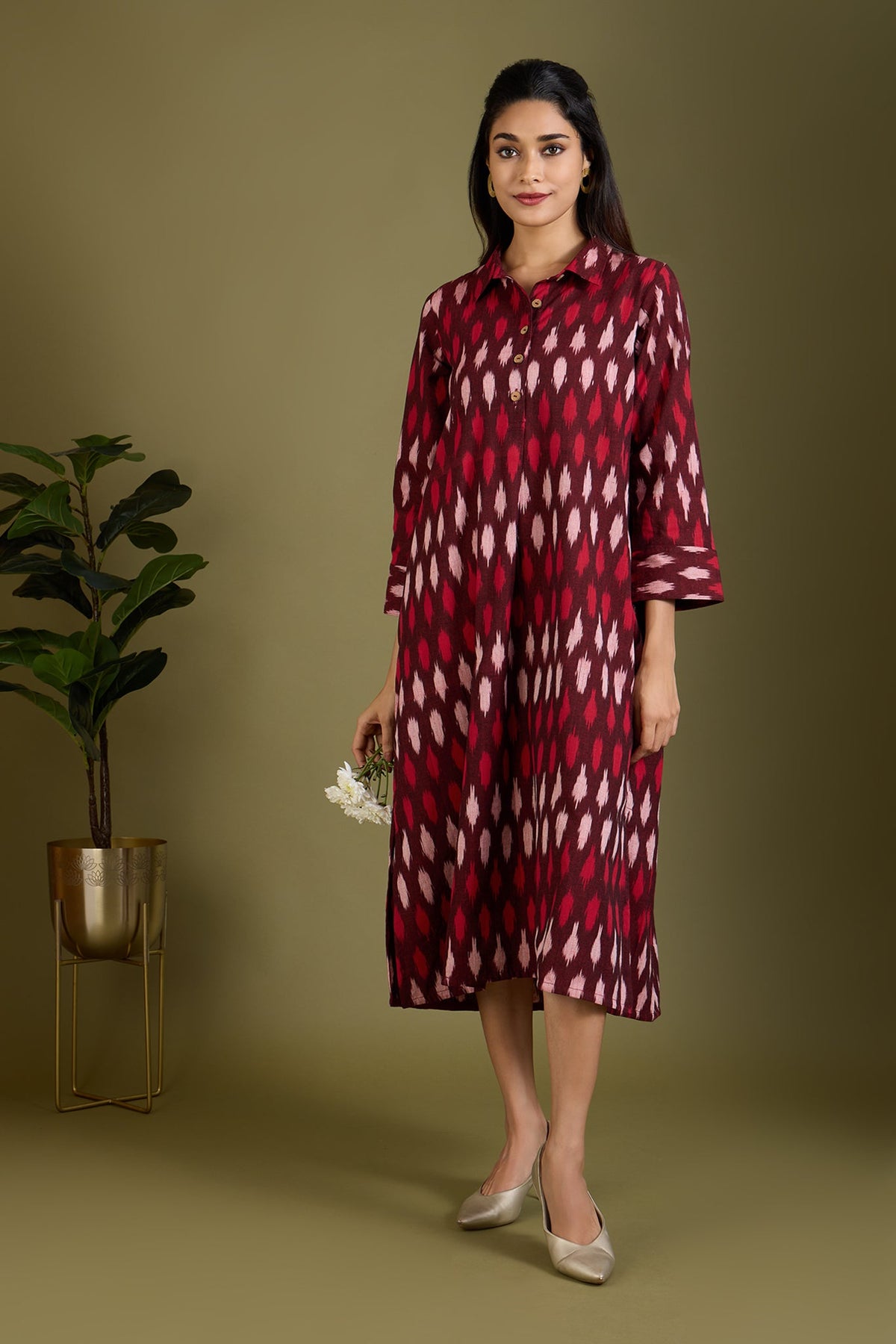 Garnet Mist Long Shirt Dress With Slit