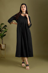 Midnight Gold Pintuck Yoke & Sleeve Kalidar