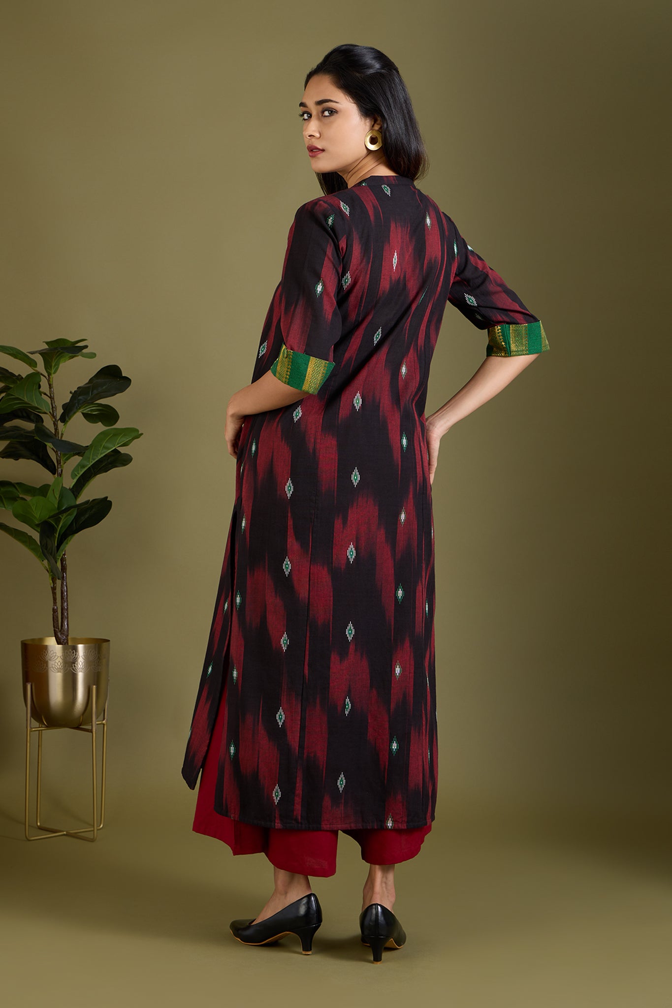 Crimson Shadows Long Panel Kurta