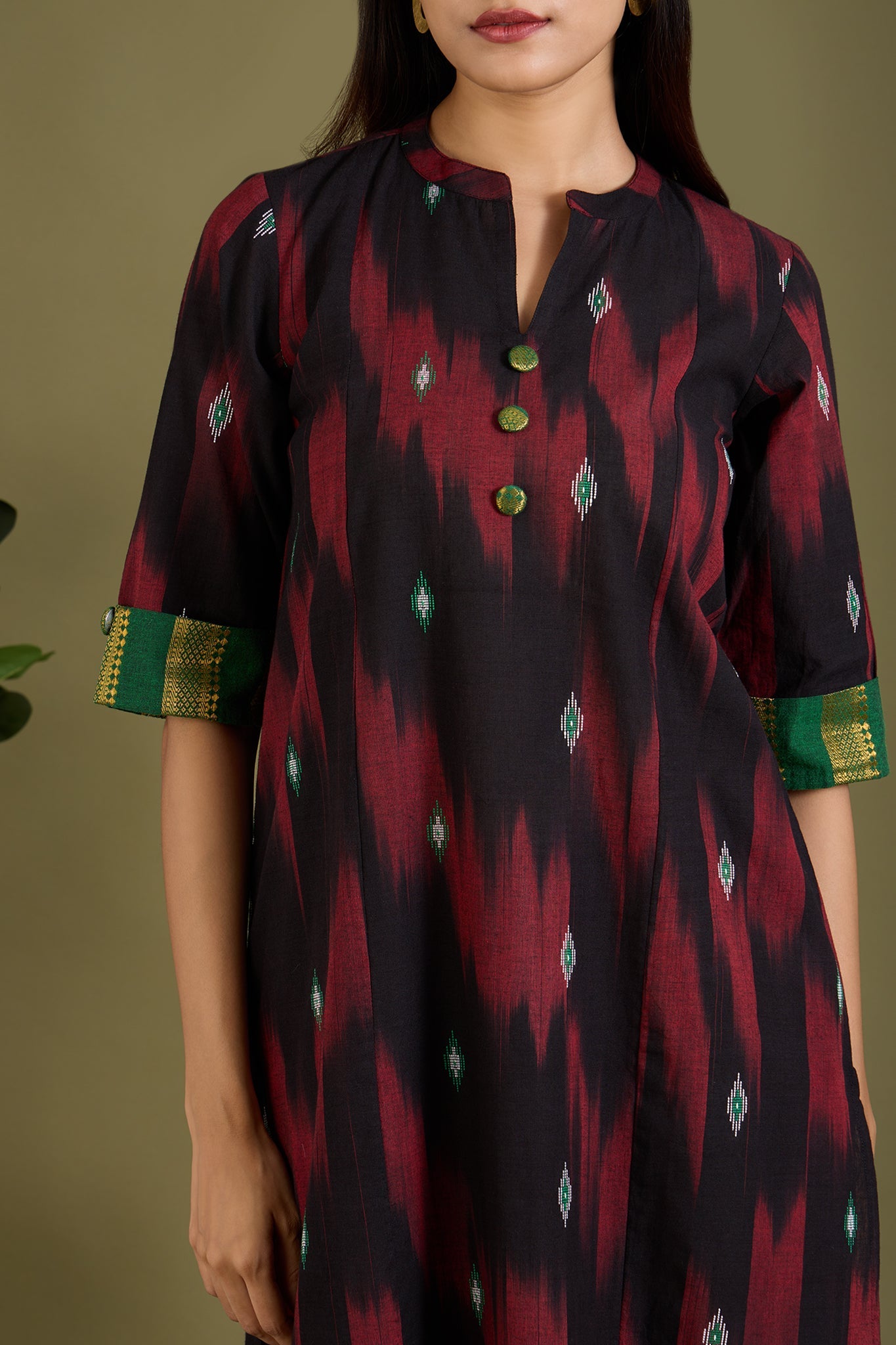 Crimson Shadows Long Panel Kurta