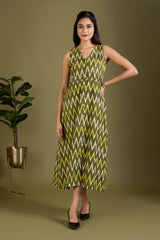 Earthy Zigzag Glow V-neck Button Down Dress