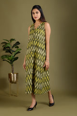 Earthy Zigzag Glow V-neck Button Down Dress