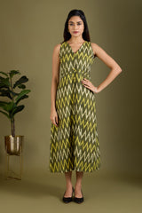 Earthy Zigzag Glow V-neck Button Down Dress