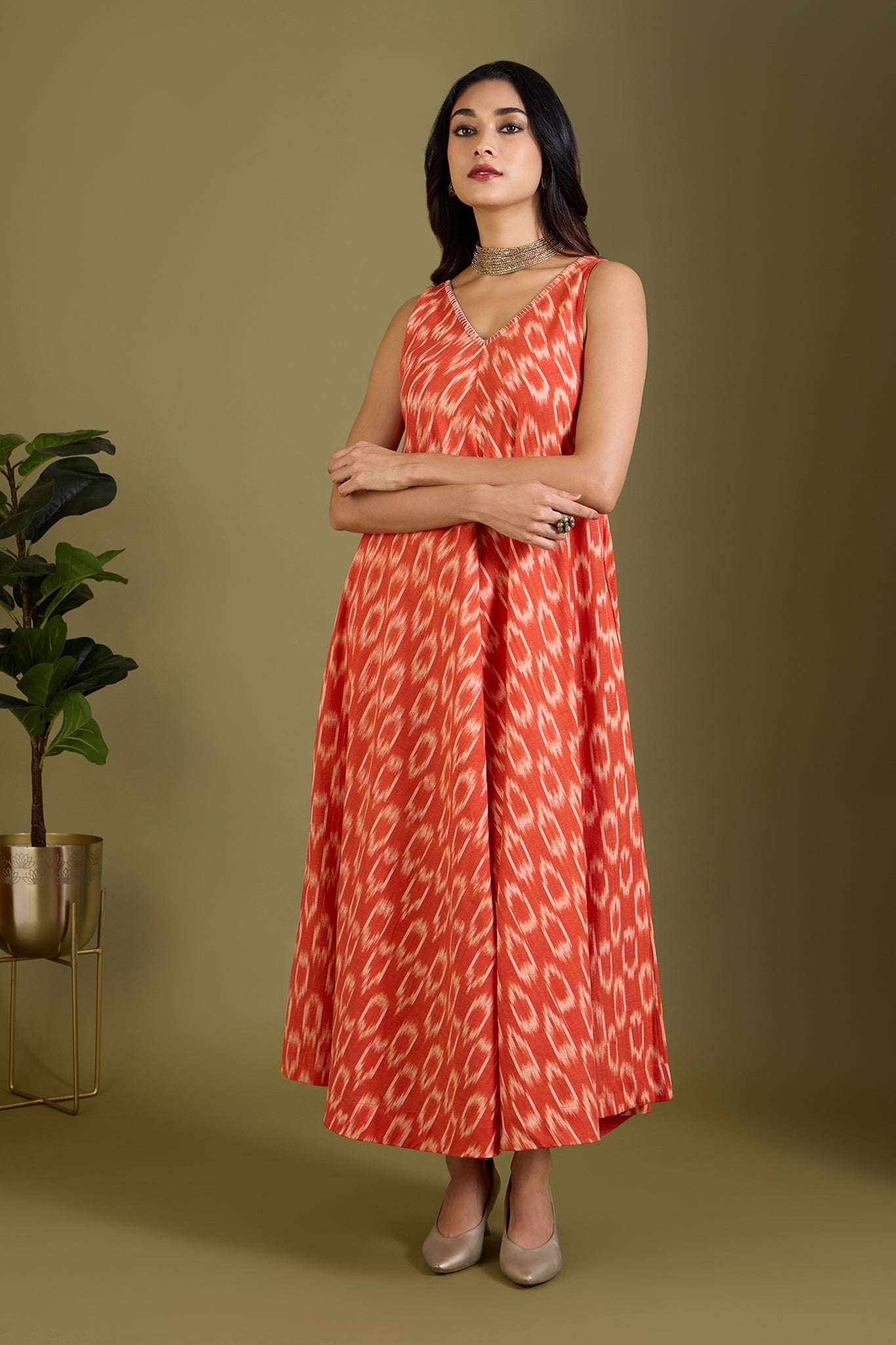 Mandarin Mood Sleeveless Strap Flared Bias Dress
