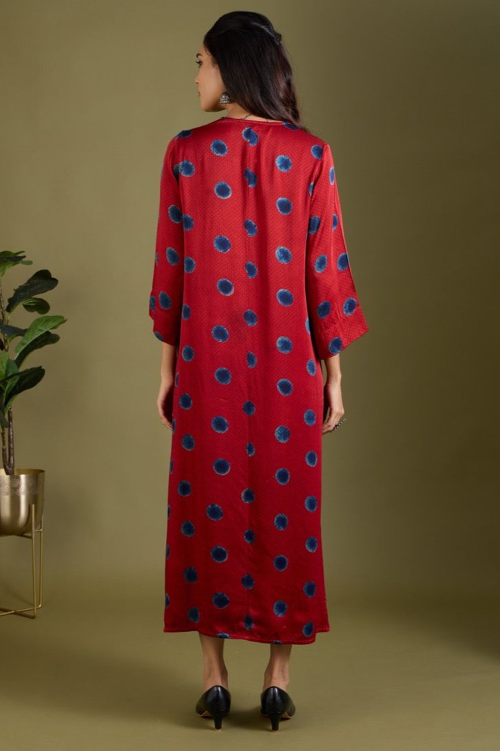 Crimson Constellations Modal Silk Front Zipper Dress