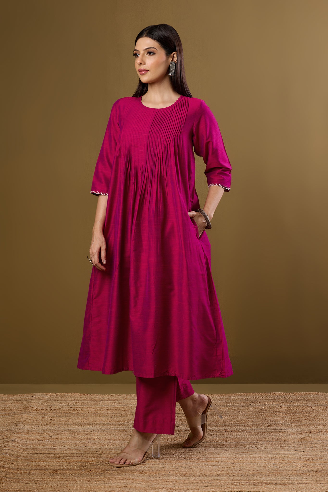 Imperial Gilded Rose Luxe Pintuck Long Dress