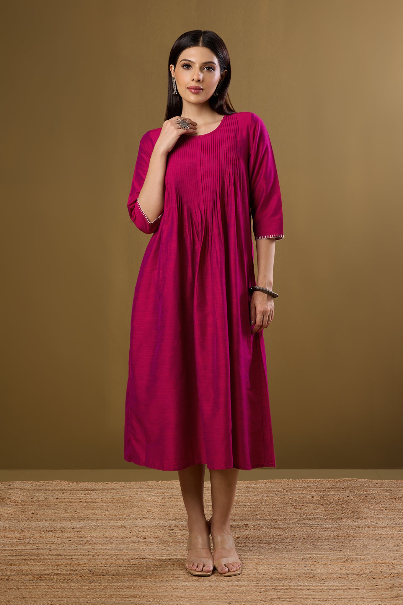 Imperial Gilded Rose Luxe Pintuck Long Dress