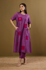 Co-ord set Dusty Mauve & Rose Mirror Silk Slub drop shoulder tunic & pants (set of 2)