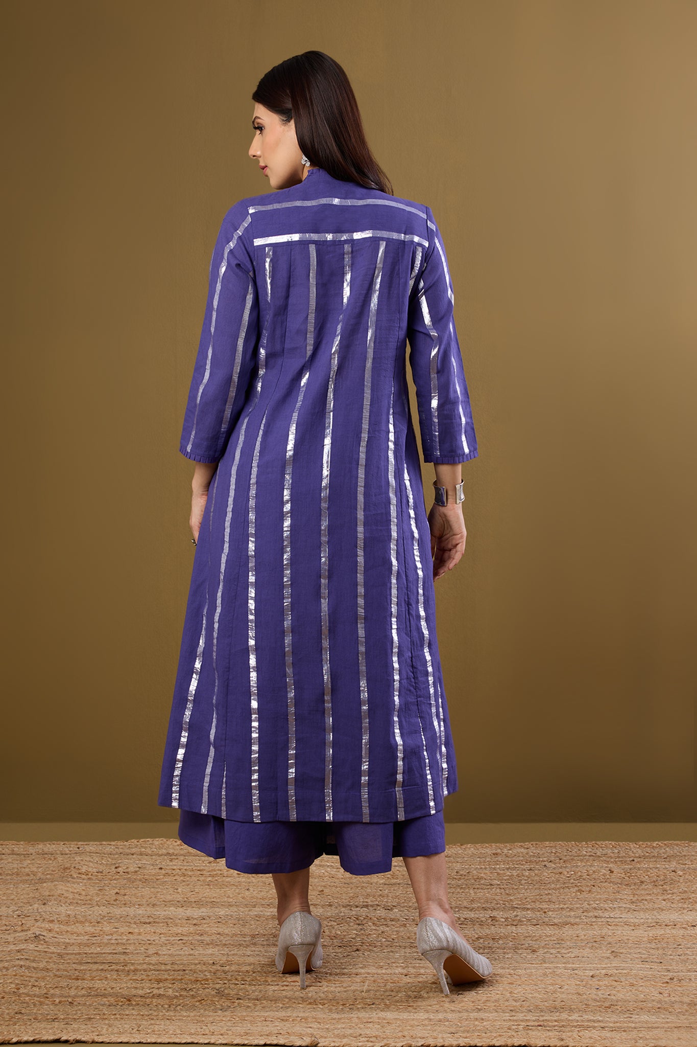 Amethyst Gleam Pleated Pintuck Button Down Dress