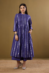 Amethyst Gleam Pleated Pintuck Button Down Dress