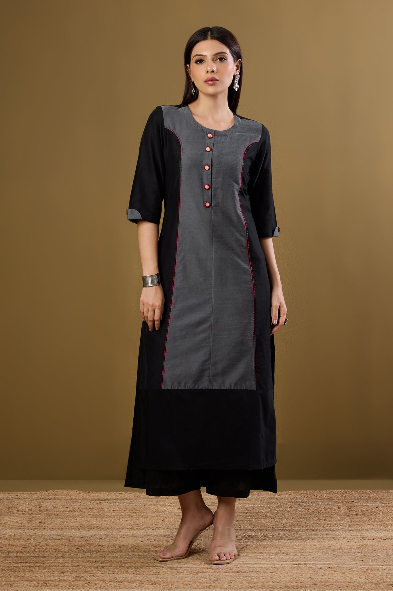 Ink and Ember Luxe Long Panelled Kurta with Slit