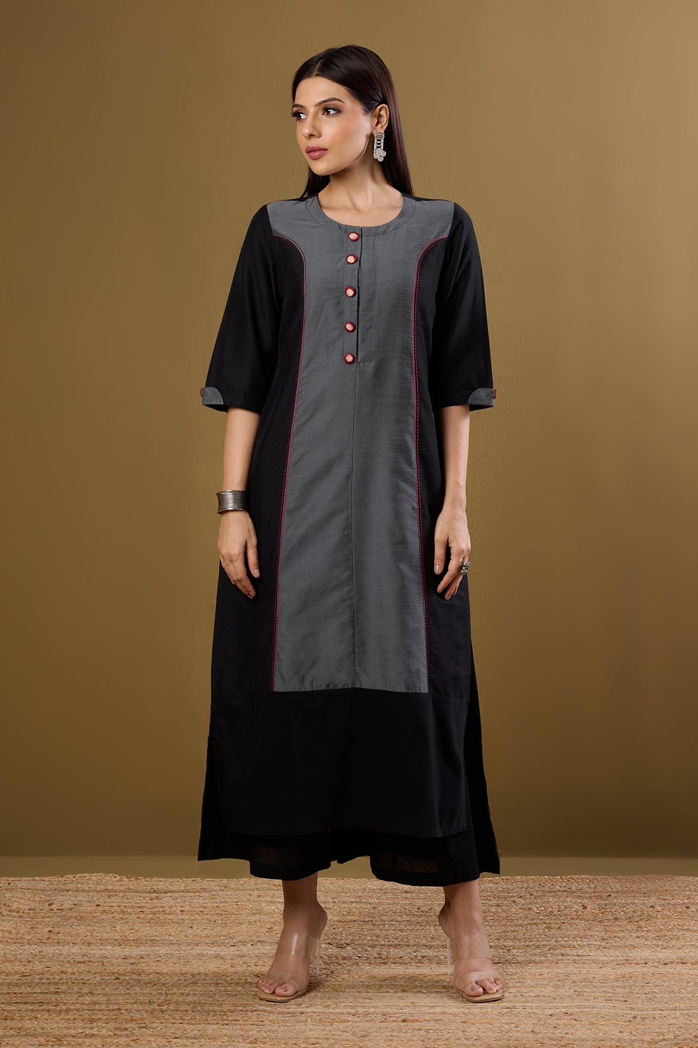 Ink and Ember Luxe Long Panelled Kurta with Slit