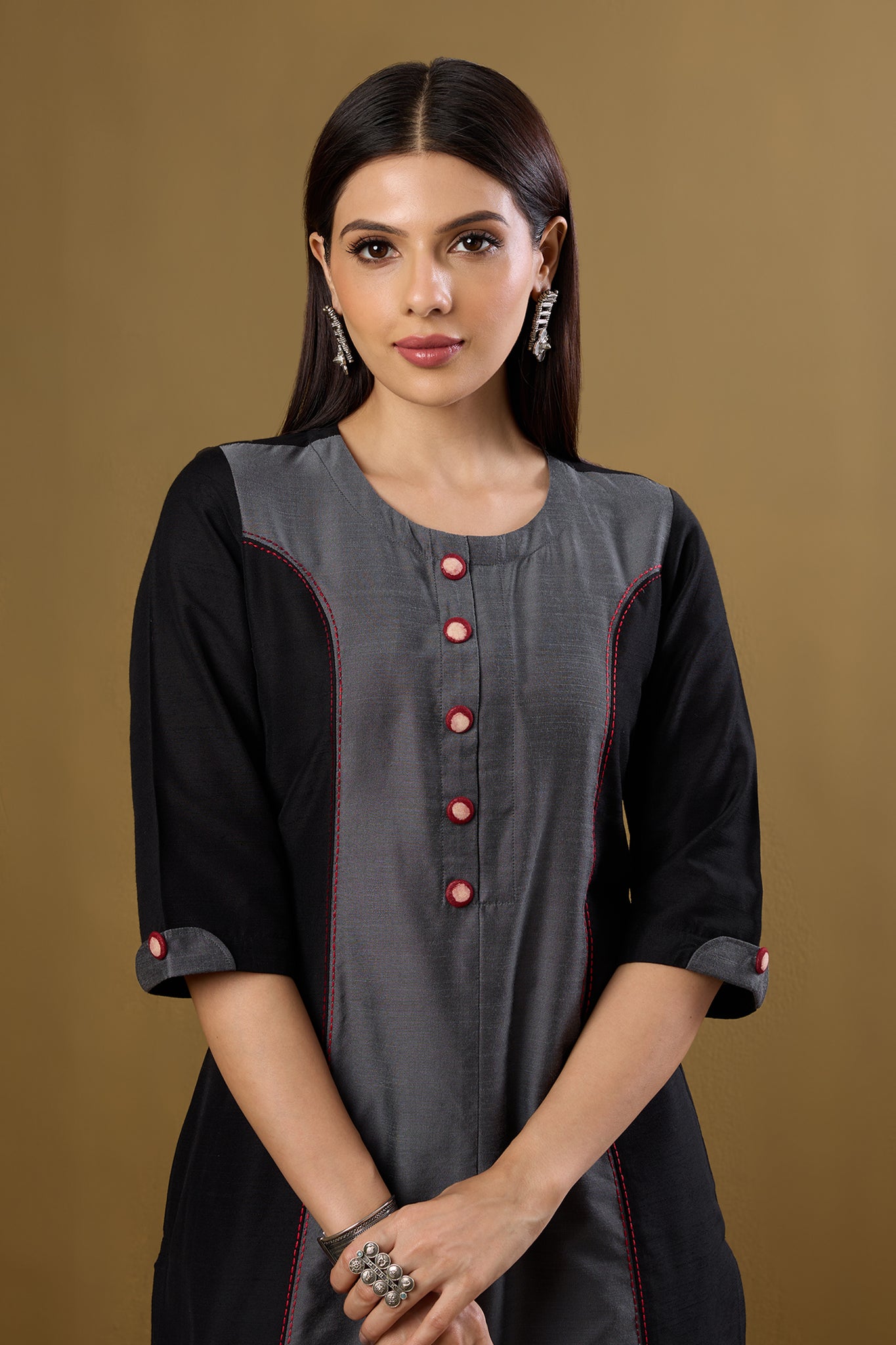 Ink and Ember Luxe Long Panelled Kurta with Slit