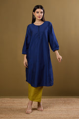 Deep Ink Round Hemline Silk Slub Kurta