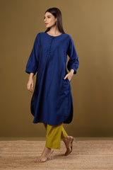 Deep Ink Round Hemline Silk Slub Kurta