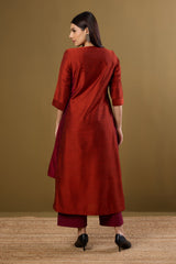 Copper Ember Silk Slub Long Kurta With Side Twist