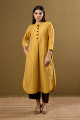 Golden Dawn Stand Collar Kurta with Round Hemline