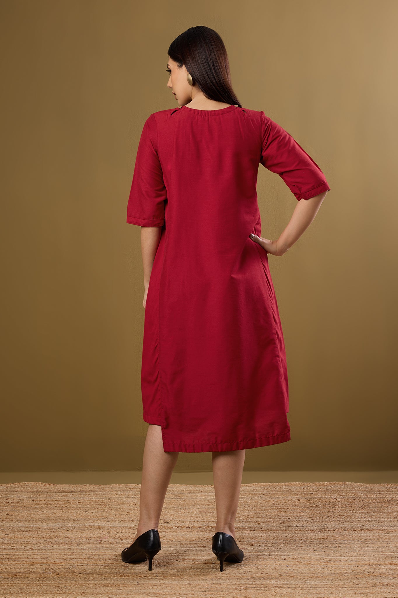 Cherry & Gold Mist Side Bias Shift Dress