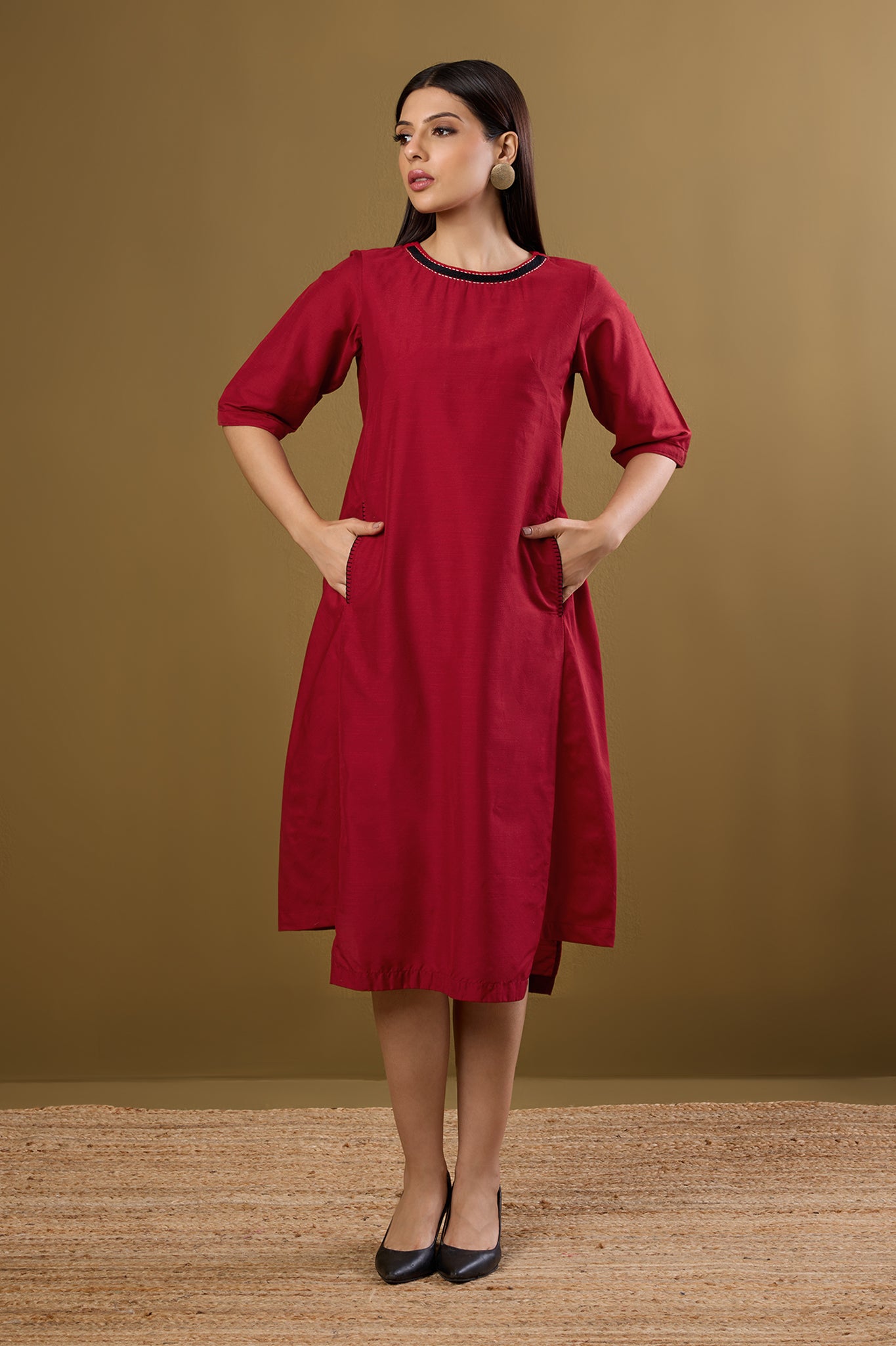 Cherry & Gold Mist Side Bias Shift Dress