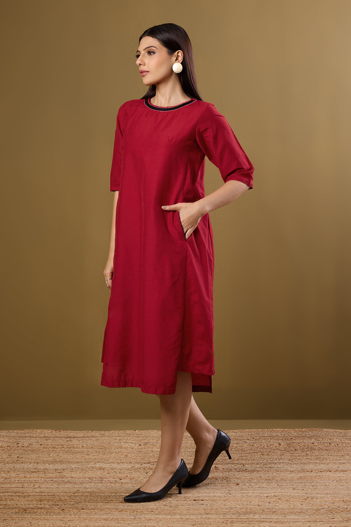 Cherry & Gold Mist Side Bias Shift Dress