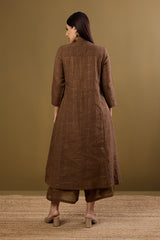 Bronze Gridsong Checkered Pleated Pintuck Button Down Dress