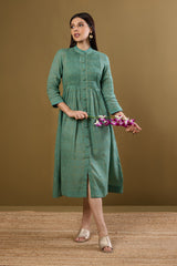 Frosted Gridsong Checkered Pleated Pintuck Button Down Dress