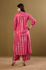 Co-ord Set Petal Pink & Moonbeam Silver Stand Collar Kurta with Round Hemline