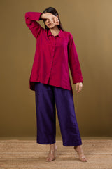 Fuchsia Fest High Low Hem Luxe Silk Slub Shirt