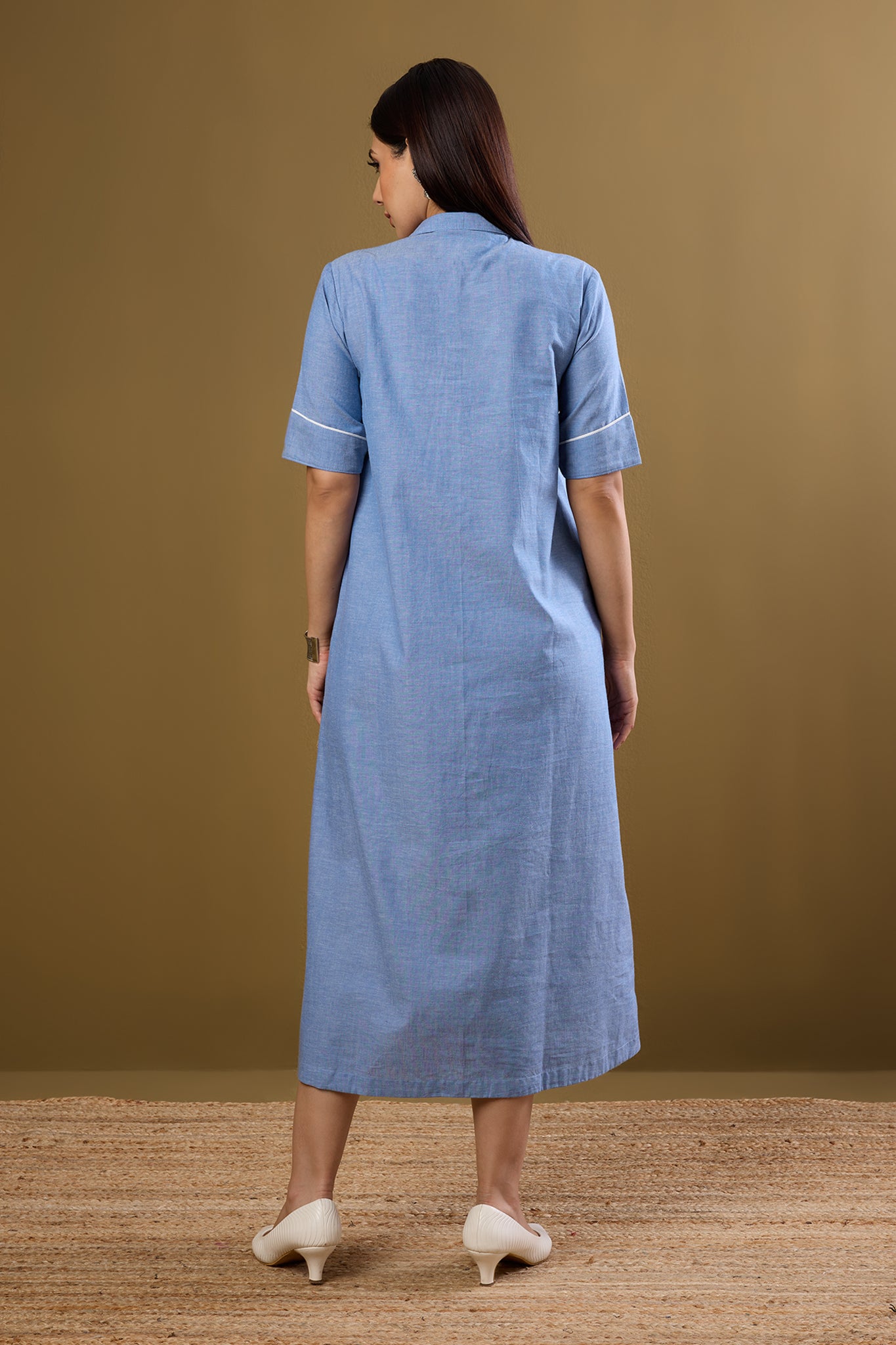 Boarding Blues Midi Dress with Statement Pocket