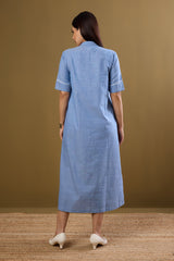 Boarding Blues Midi Dress with Statement Pocket