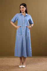 Boarding Blues Midi Dress with Statement Pocket