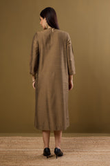 Gilded Earth Silk Slub a-line Dress with Patch Pocket