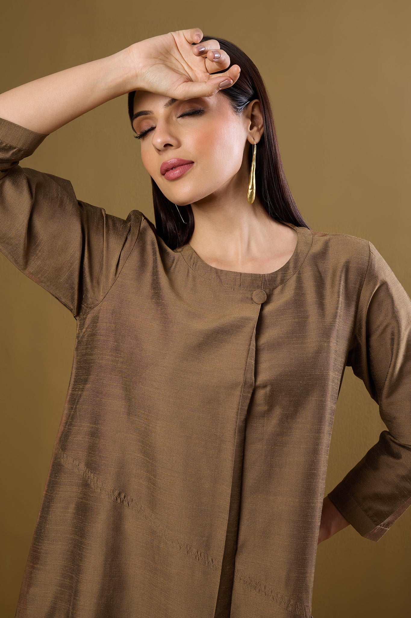 Gilded Earth Silk Slub a-line Dress with Patch Pocket