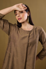 Gilded Earth Silk Slub a-line Dress with Patch Pocket