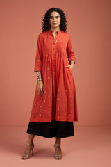 Marigold Glow Pintuck Pleated Button Down Dress