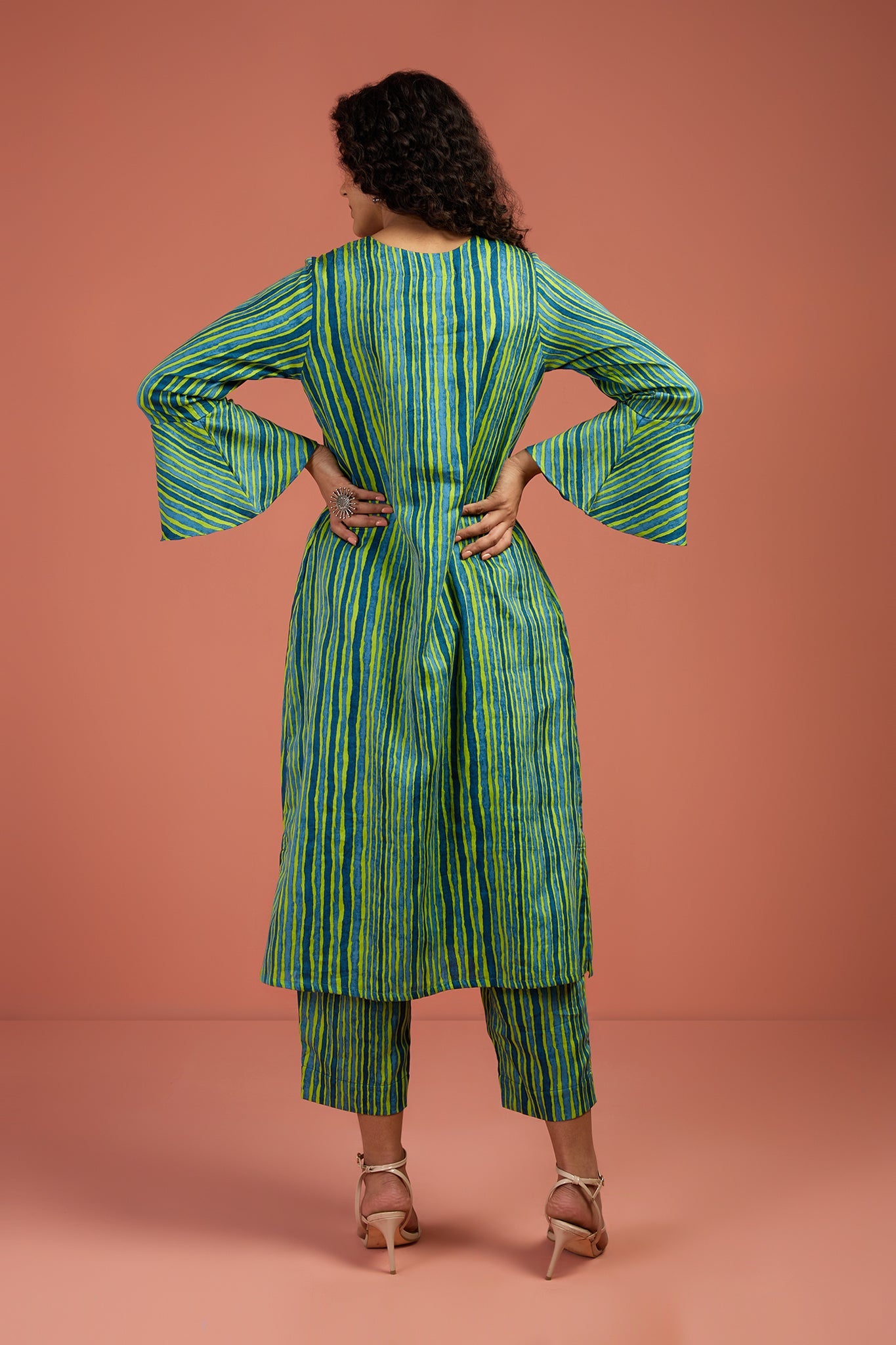 Coord Set- Coastal Canopy Stripes Modern Long Tunic Kurta and Pants