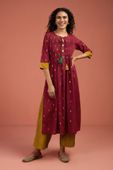 Garnet Gilt Pintuck Long Slit Kurta