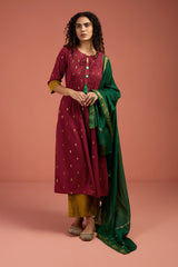Garnet Gilt Pintuck Long Slit Kurta