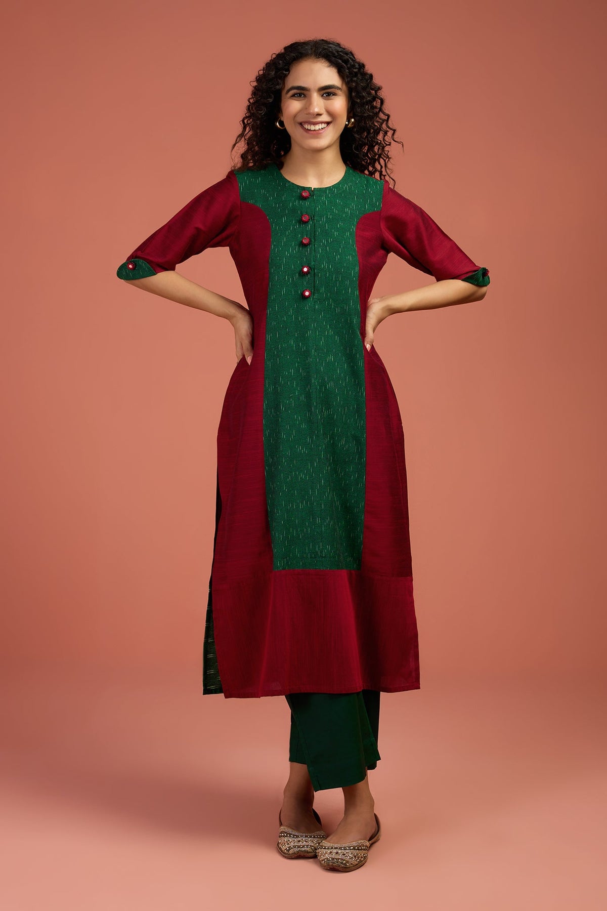 Crimson Canopy Long Panelled Kurta with Slit