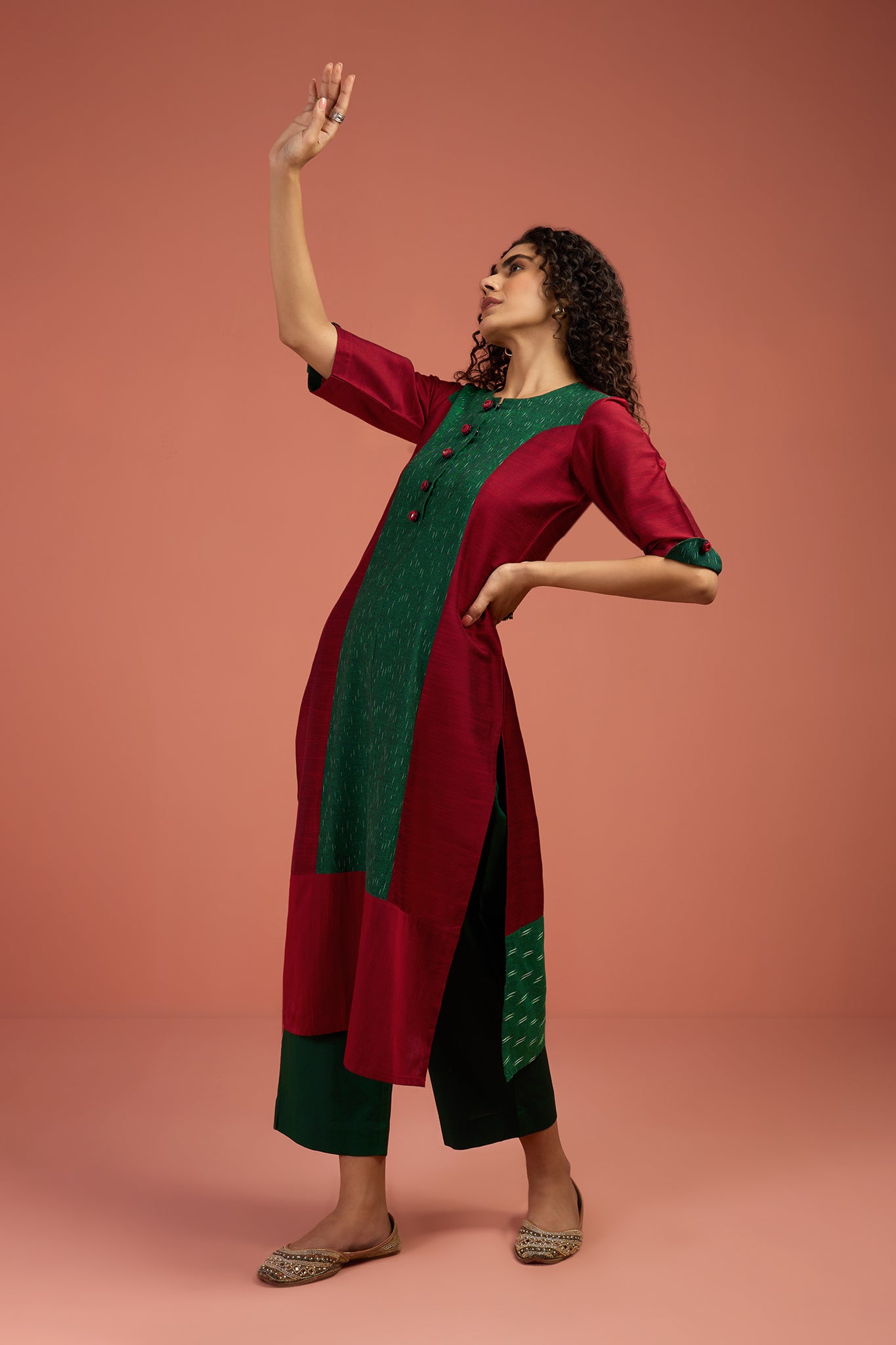 Crimson Canopy Long Panelled Kurta with Slit